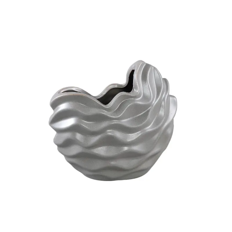 Topf – Steinzeug Keramik, Wellen Design, Graue Farbe, M – Kaylagh | PTMD