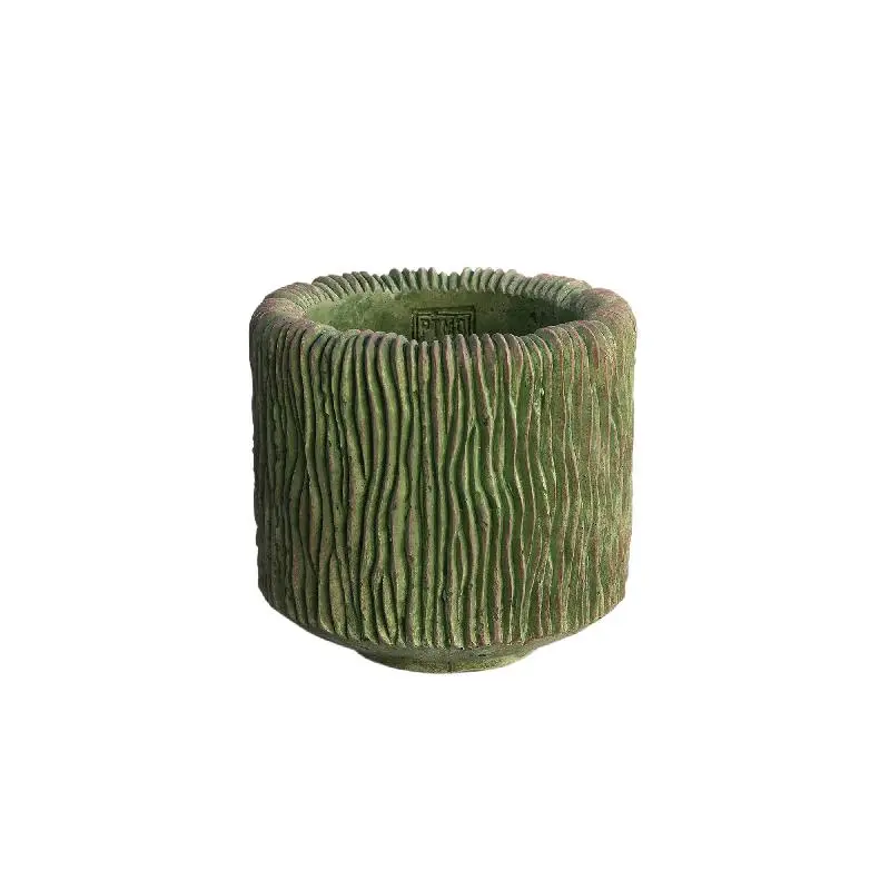 Topf – Streifen Design, Zement Material, Runde Form, L - Jacyln | PTMD