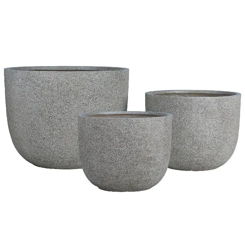 Topf – Struktur Design, Runde Form, GRC Material, Sand, Groß – Delsey | PTMD