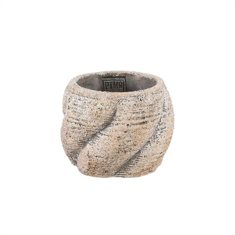 Topf – Taupe Farbe, Wirbel Design, Zement Material, Niedrige Form, M – Evanthia | PTMD