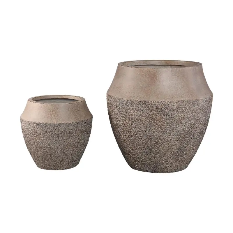 Topf – Taupe Oberfläche, Zement Material, Runde Form, 2er Set – Pearce | PTMD