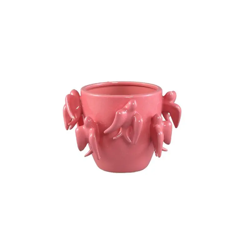 Topf – Vogelmotiv Design, Runde Form, Rosa Farbe, Keramikmaterial, S – EmmeLyn | PTMD