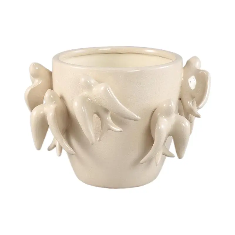 Topf – Vogelmotiv Design, Runde Form, Weiße Farbe, Keramikmaterial, S – EmmeLyn | PTMD