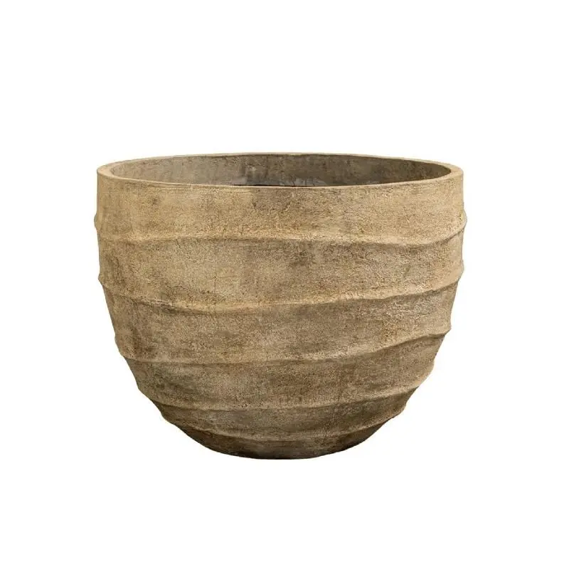 Topf – Wellenmuster Design, Runde Form, Faserzement Material, Beige – Ravi | PTMD
