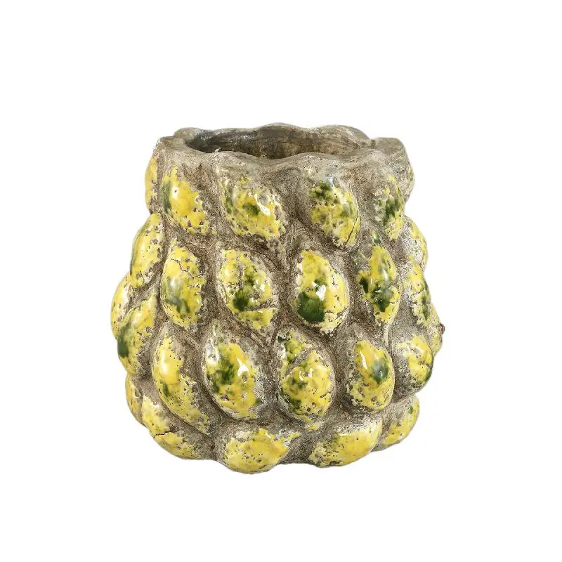 Topf – Zitronen Finish, Runde Form, Gelbe Farbe, Terrakotta Keramik, S – Fruitsy | PTMD