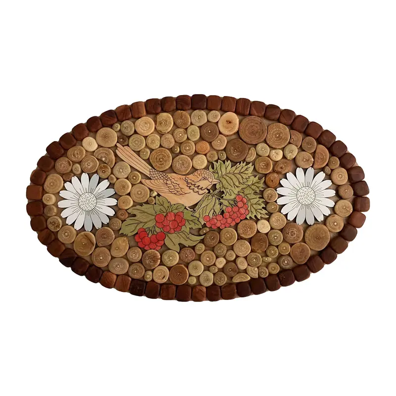Topfuntersetzer oval aus Holz, gemischte Hölzer, mit Vogelmotiv 037.041