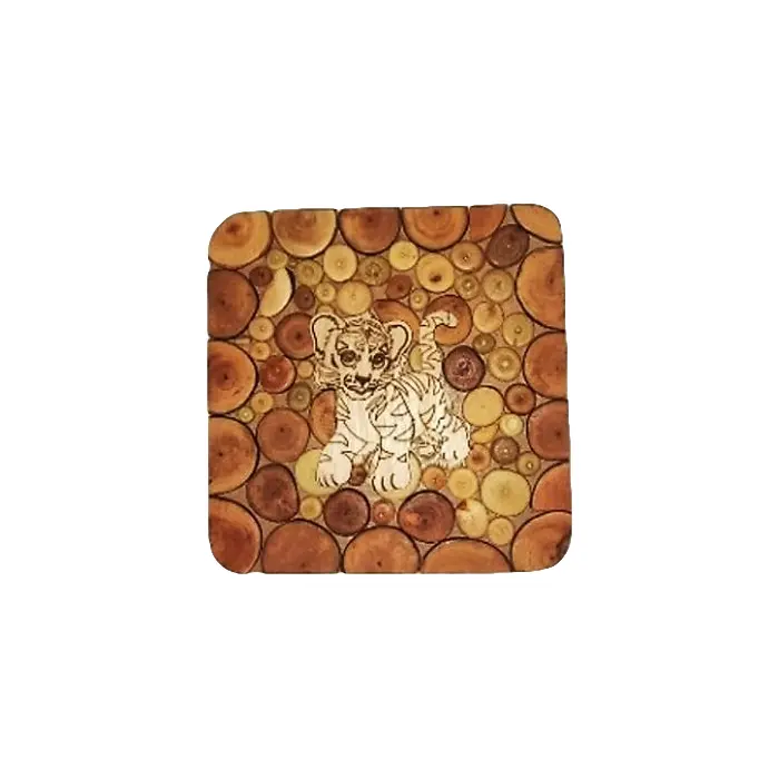 Topfuntersetzer quadratisch aus Holz, gemischte Hölzer, mit Tigermotiv 037.016