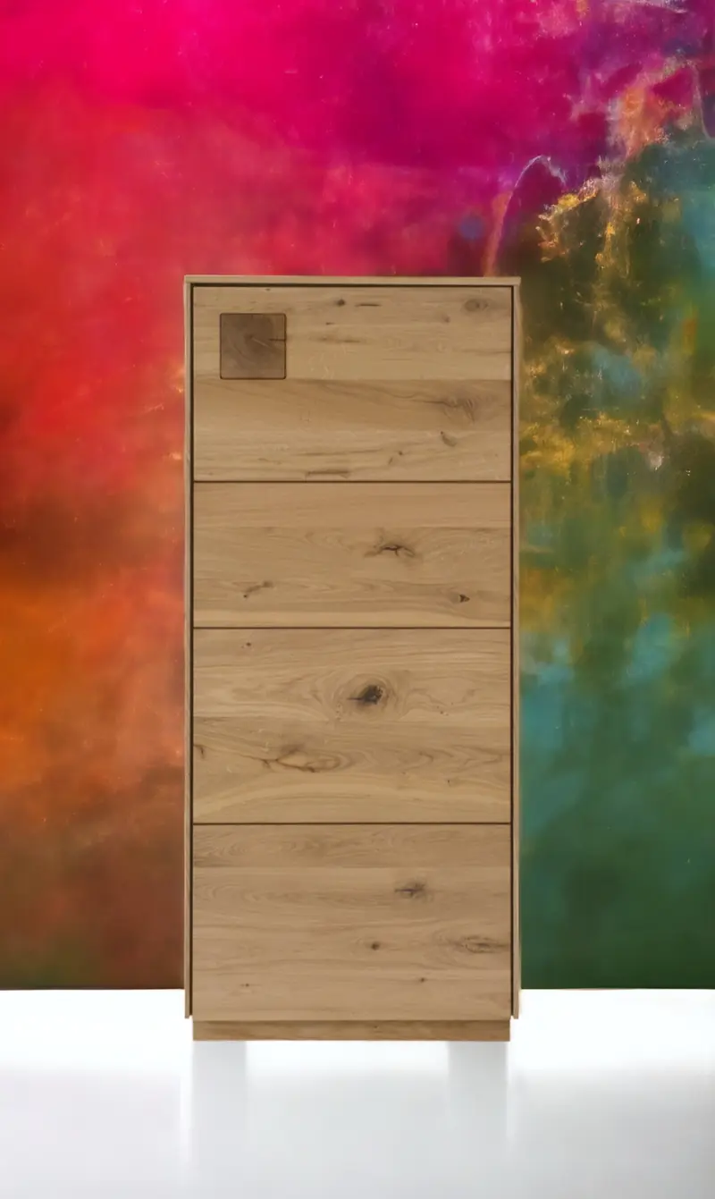 TPT Davos Higboard mit 1 Holztür, Wildeiche massiv natur/blanco geölt  inkl. Beleuchtung B/H/T 64 x 145 x 44 cm