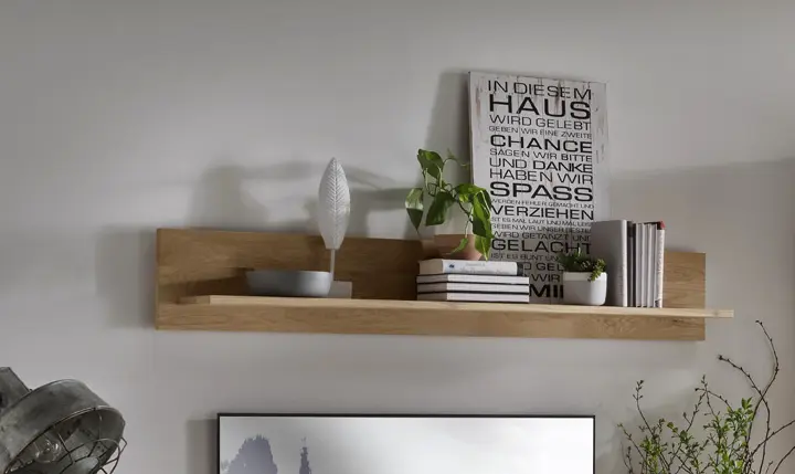 TPT Davos Wandregal Wildeiche massiv natur/blanco geölt, B/H/T 155 x 24 x 23 cm