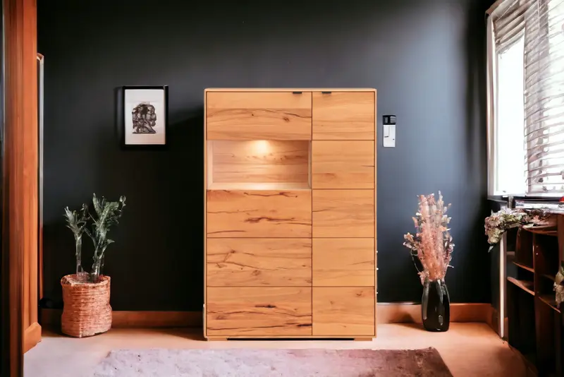 TPT Zerro Doppel-Vitrine 2-türig inkl. Beleuchtung massiver Kernbuche/Eiche B/H/T 96 x 140 x 42 cm