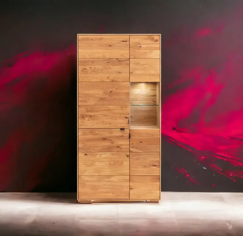 TPT Zerro Highboard 2-türig inkl. Beleuchtung massiver Kernbuche/Eiche B/H/T 96 x 195 x 42 cm