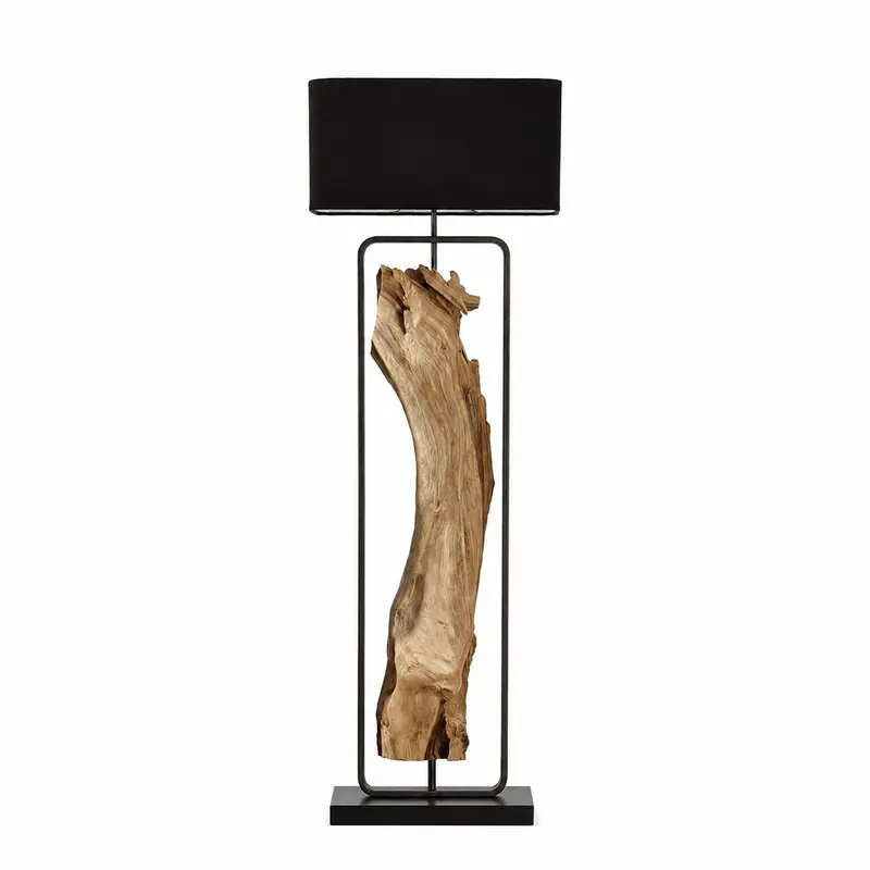 Treibholz Stehlampe Oliv 150 cm Lampenschirm Schwarz