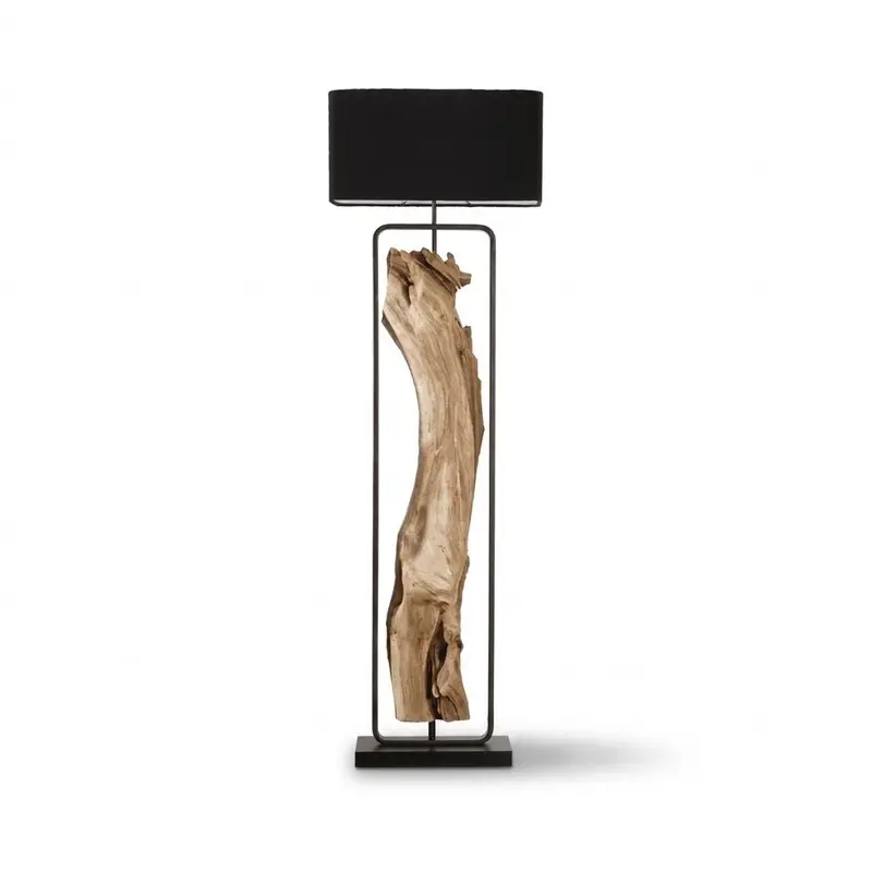 Treibholz Stehlampe Oliv 192 cm, Lampenschirm Schwarz