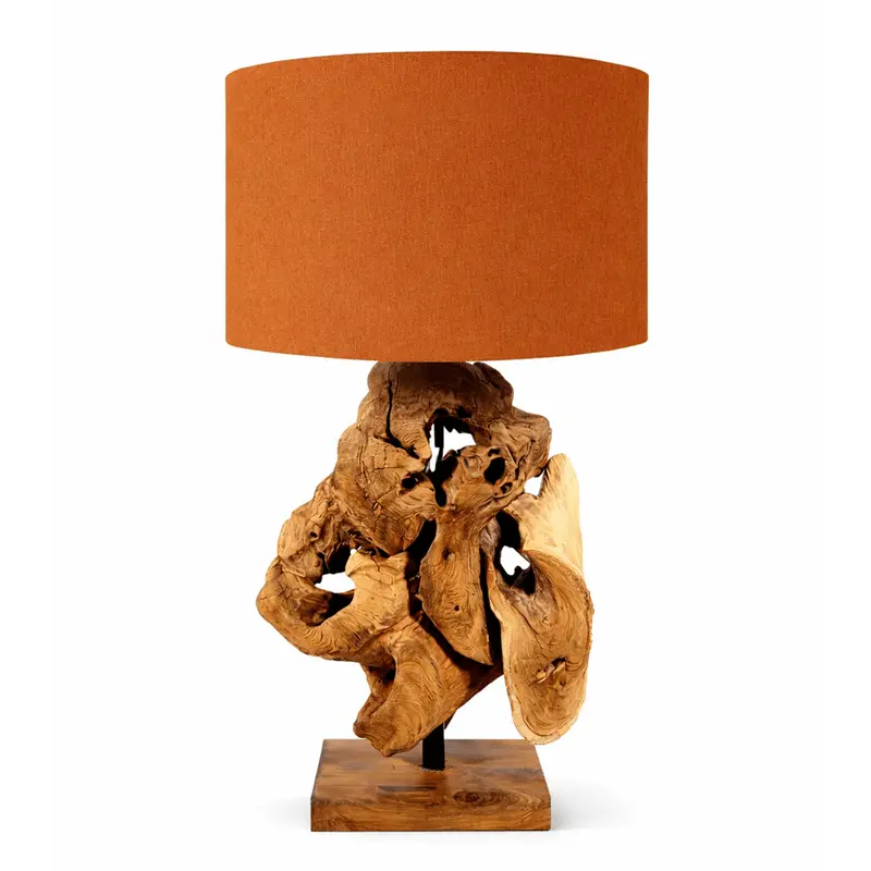 Treibholz Tischlampe CLOVER Höhe 70 cm / Schirm Braun
