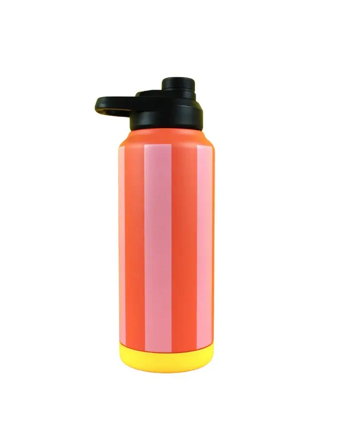 Trinkflasche 1L I Stripes Feuerrot/Rosa/Gelb
