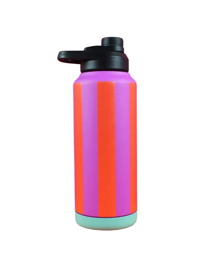 Trinkflasche 1L I Stripes Fuchsia/Feuerrot/Petrol