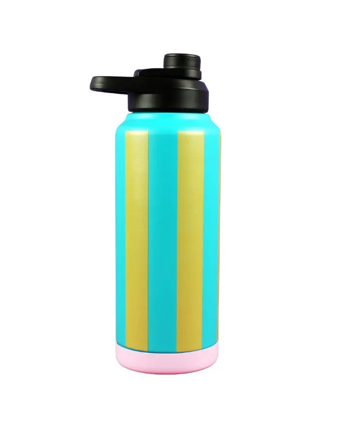 Trinkflasche 1L I Stripes Petrol/Olive-Gold/Flieder