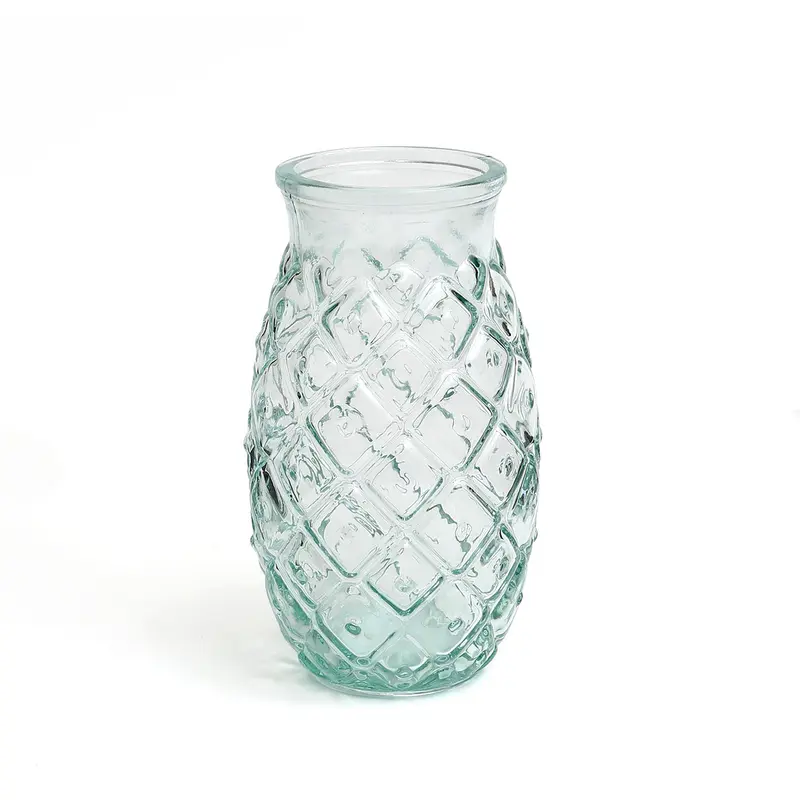 Trinkglas – Recyceltes Glas Material, Strukturierte Oberfläche, Blaue Farbe, L – Pineapple | Bazar Bizar Antwerp