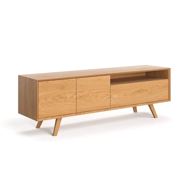 TV-Board aus massiver Eiche in drei Größen | Zweitüriges Sideboard Quatro mit Schublade
