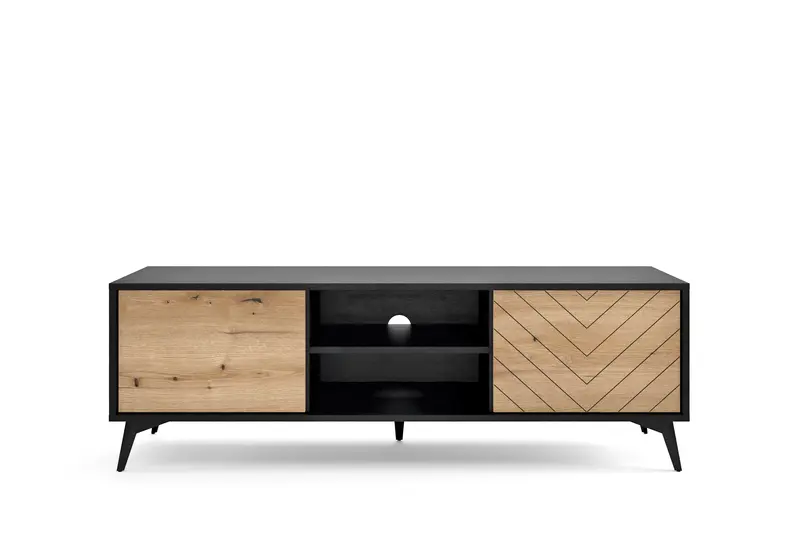 TV-Lowboard – DIAMOND – RTV 154, Eiche Evoke / Schwarz mit stilvollen Akzenten