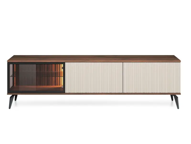TV-Lowboard – VICI – RTV-180 Kaschmir / Walnuss, modernes Design mit LED-Beleuchtung