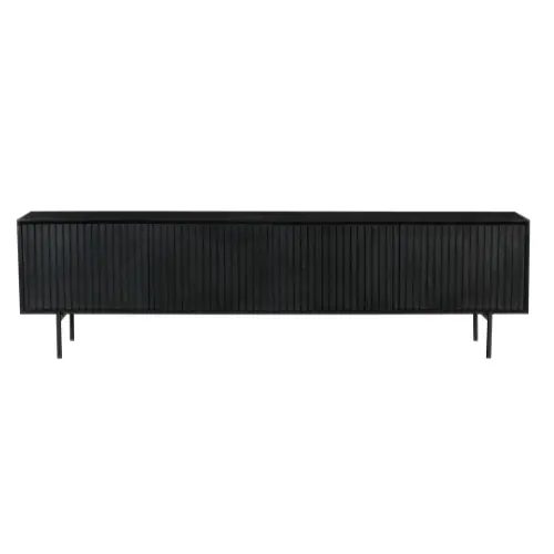 TV Möbel – Mango Holz, Schwarz Metall, Lamellen Design, 210 cm - Madison | Starfurn