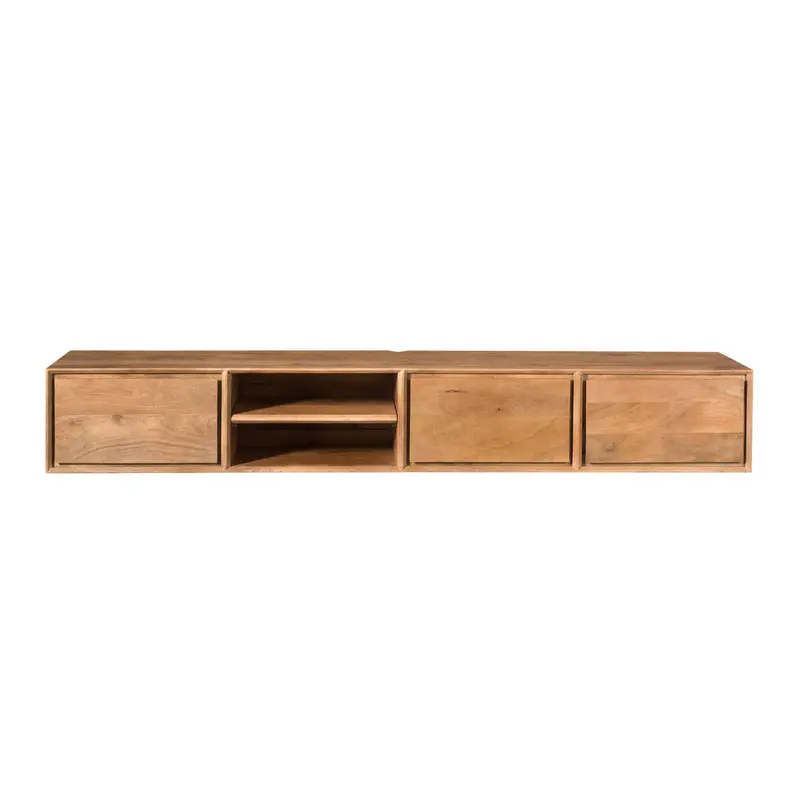 TV-Möbel - Mangoholz Natur, Grifflose Schubladen, Schwebendes Design, 200 cm – Ambiance | Starfurn