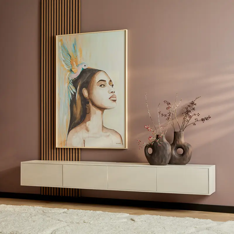 TV-Möbel – Mangoholz, Sand-Finish, Push-to-Open-Türen, Wandmontage – Vision | Starfurn