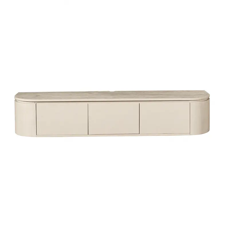 TV-Möbel - Mangoholz Sand, Schwebendes Design, Drei Türen, 160 cm – Excellent | Starfurn