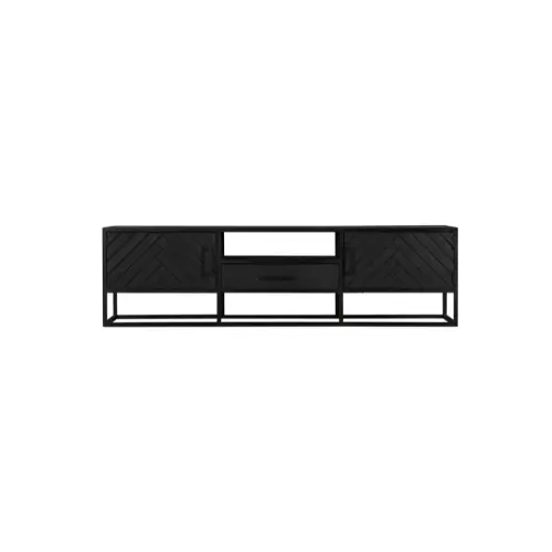 TV-Möbel - Mangoholz Schwarz, Fischgrätmuster, Offenes Fach, 180 cm – New York | Starfurn