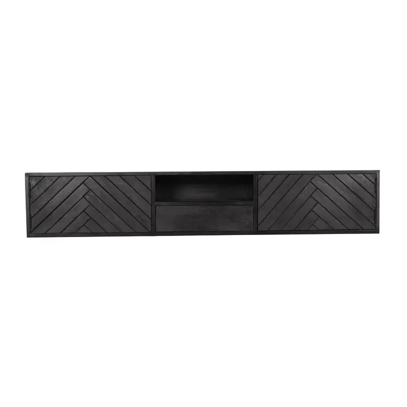 TV-Möbel - Mangoholz Schwarz, Fischgrätmuster, Offenes Fach, 180 cm – New York | Starfurn