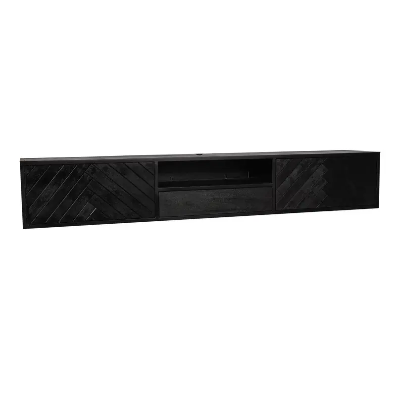 TV-Möbel - Mangoholz Schwarz, Fischgrätmuster, Offenes Fach, 240 cm – New York | Starfurn