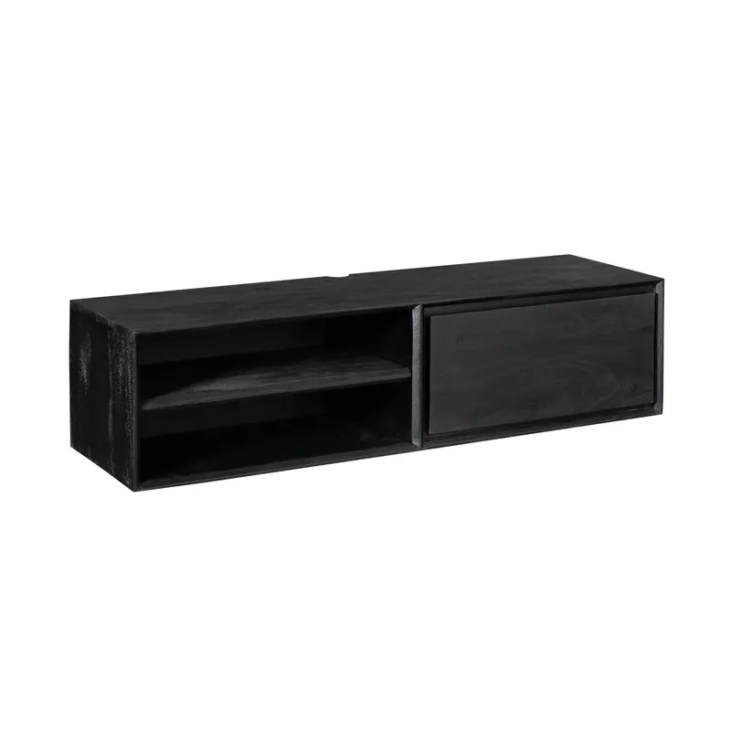 TV-Möbel - Mangoholz Schwarz, Grifflose Lade, Schwebendes Design, 120 cm – Ambiance | Starfurn
