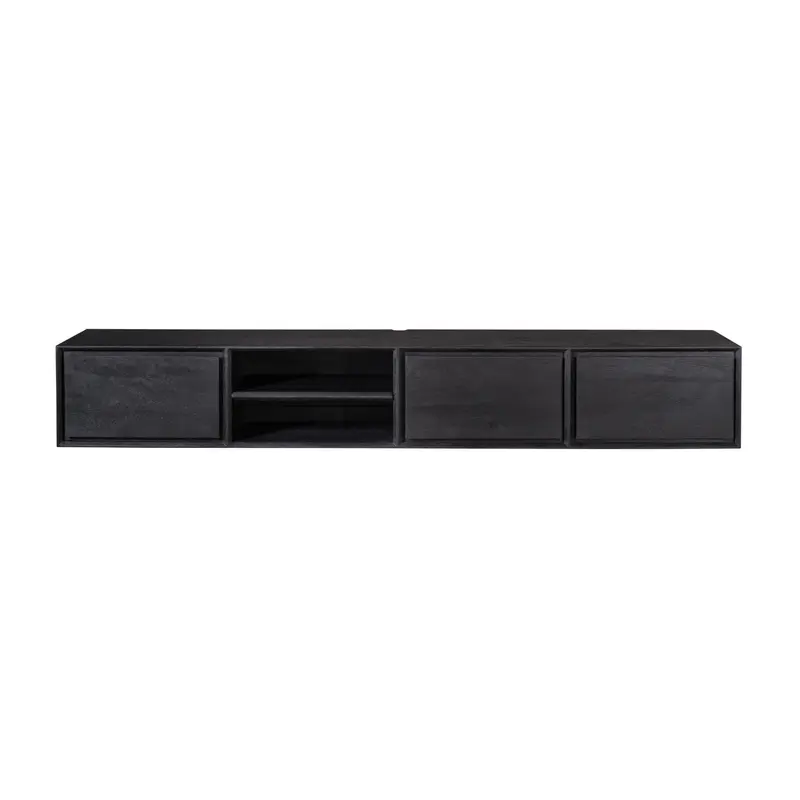TV-Möbel - Mangoholz Schwarz, Grifflose Schubladen, Schwebendes Design, 200 cm – Ambiance | Starfurn