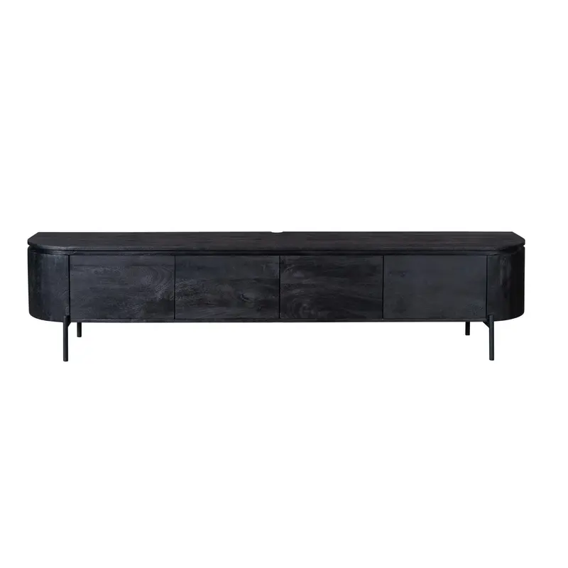 TV-Möbel - Mangoholz Schwarz, Schwebendes Design, Vier Türen, 200 cm – Excellent | Starfurn