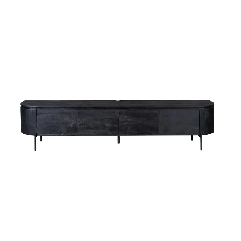 TV-Möbel - Mangoholz Schwarz, Schwebendes Design, Vier Türen, 240 cm – Excellent | Starfurn