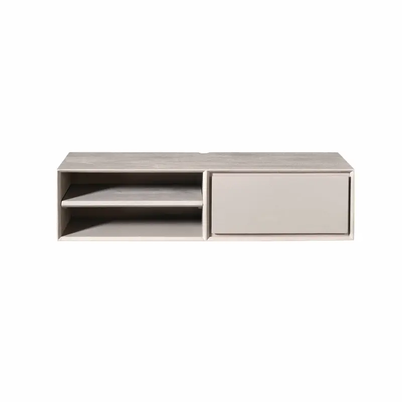 TV-Möbel - Mangoholz Taupe, Grifflose Lade, Schwebendes Design, 120 cm – Ambiance | Starfurn