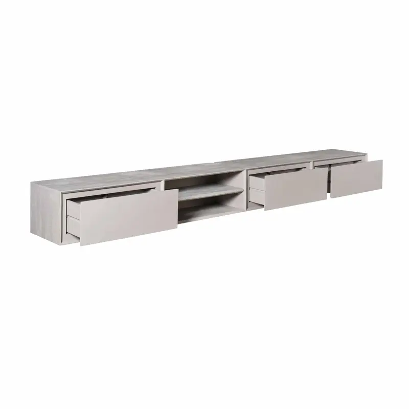 TV-Möbel - Mangoholz Taupe, Grifflose Schubladen, Schwebendes Design, 240 cm – Ambiance | Starfurn