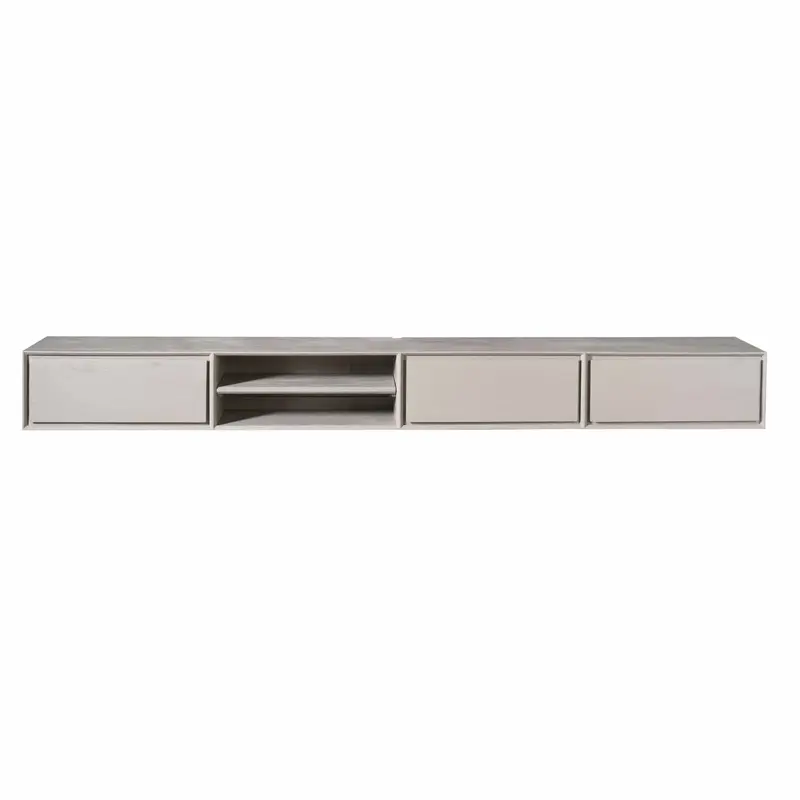 TV-Möbel - Mangoholz Taupe, Grifflose Schubladen, Schwebendes Design, 280 cm – Ambiance | Starfurn