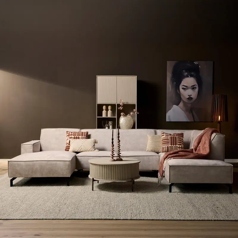 U-Sofa – Velvet Bezug, Beige Farbe, U-Form - Floris | Starfurn