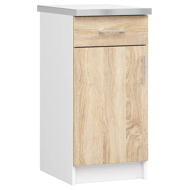 Unterschrank – LIMA – S40 D1SZ1 mit Arbeitsplatte, Weiß / Sonoma Eiche Matt