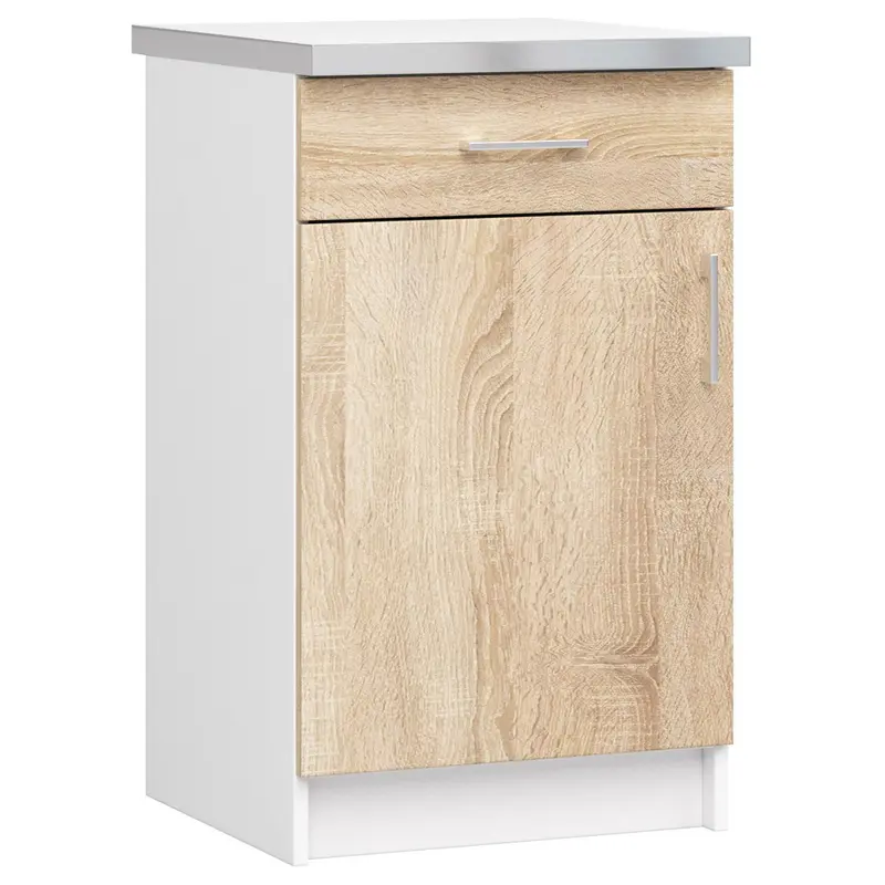 Unterschrank – LIMA – S50 D1SZ1 mit Arbeitsplatte, Weiß / Sonoma Eiche Matt