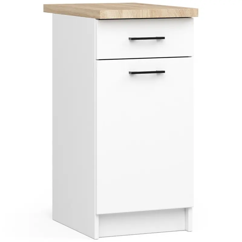 Unterschrank – OLIWIA – S40 1D1S, Stauraumschrank mit Tür und Schublade, mit Arbeitsplatte