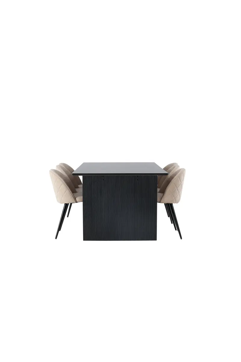 Vail Essgruppe 7 teilig mit Tisch 200 x 100 cm und 6 beigen Stühlen mit Steppoptik