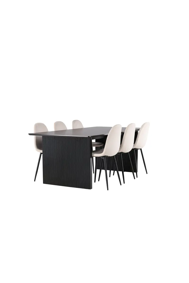 Vail rechteckiges Essgruppen Set 7 teilig mit schwarzem Esstisch 120 x 80 cm und 6 cremefarbenen Polar Stühlen