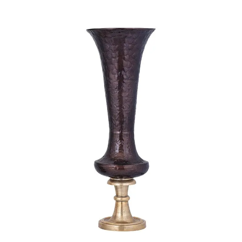 Vase - Aluminiumguss, Luxus-Emaille-Finish, rund, Dunkelbraun, L – Lysse | PTMD