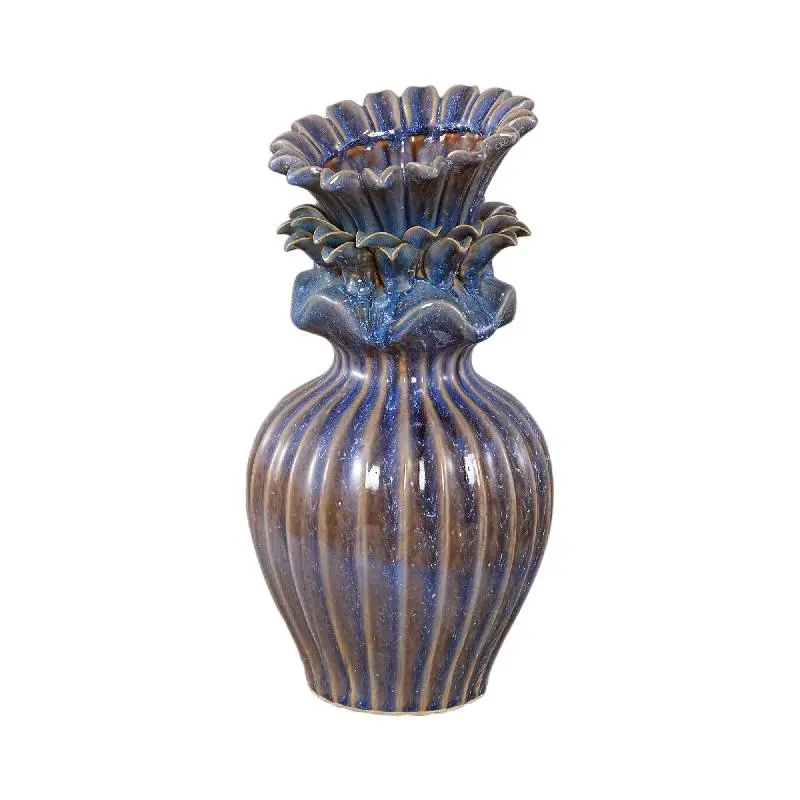 Vase – Blumenform Design, Keramik Material, Blaue Farbe, XL – Manda | PTMD