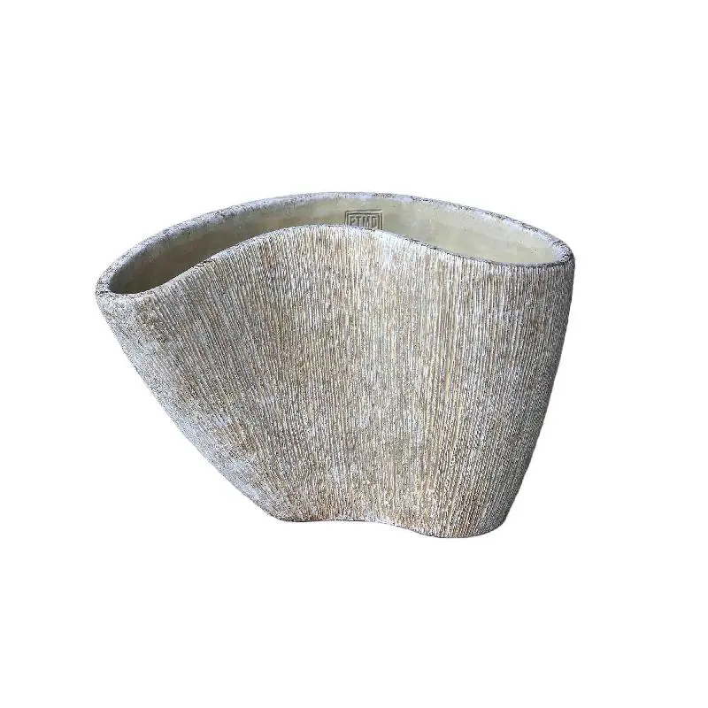 Vase – Creme Farbe, Organisches Design, Zement Material, L – Destri | PTMD