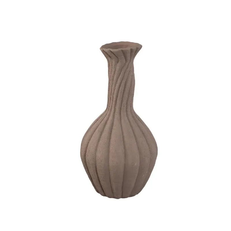 Vase – Dunkelbraune Farbe, Gerippte Oberfläche, Spiraldesign, Keramik, M – Lydia | PTMD