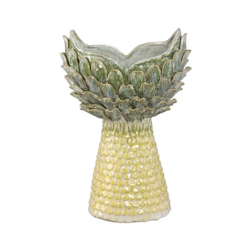 Vase – Gelbe Farbe, Ananasform, Strukturierte Oberfläche, Keramik, L – Marloe | PTMD